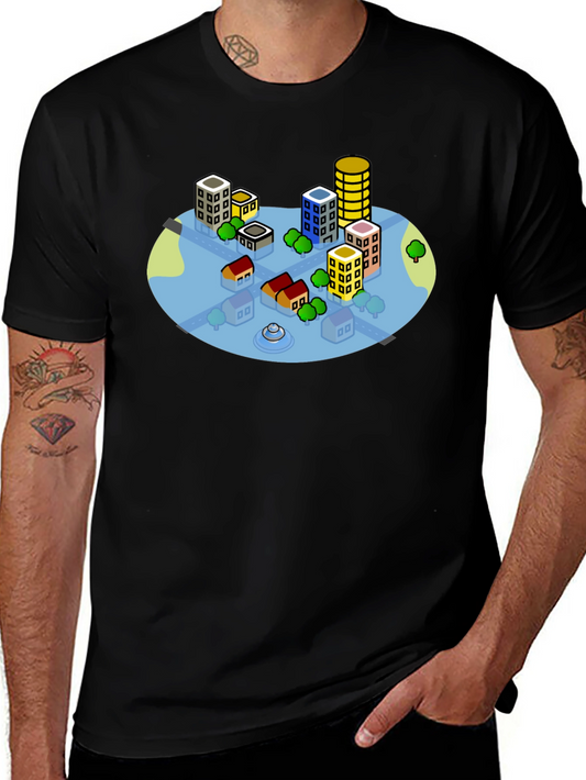Cityscape Graphic Tee - Black Cotton T-Shirt