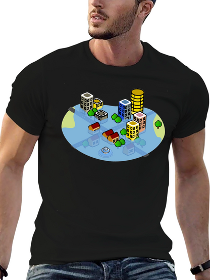 Cityscape Graphic Tee - Black Cotton T-Shirt