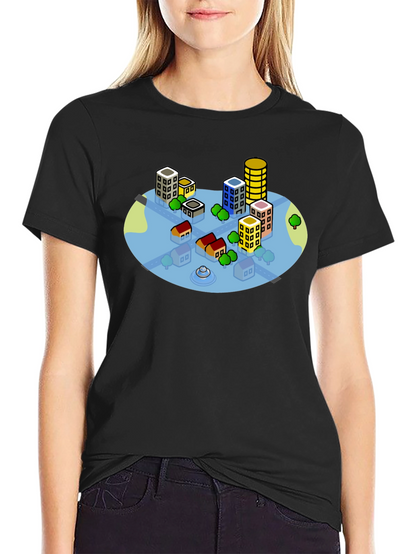 Cityscape Graphic Tee - Black Cotton T-Shirt