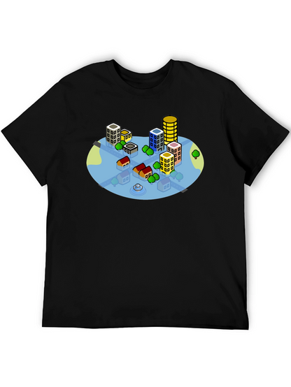 Cityscape Graphic Tee - Black Cotton T-Shirt