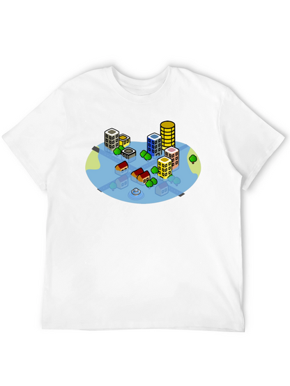Cityscape Graphic Tee - Black Cotton T-Shirt
