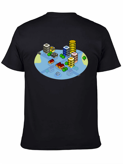 Cityscape Graphic Tee - Black Cotton T-Shirt