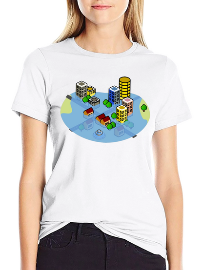 Cityscape Graphic Tee - Black Cotton T-Shirt