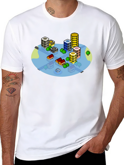 Cityscape Graphic Tee - Black Cotton T-Shirt