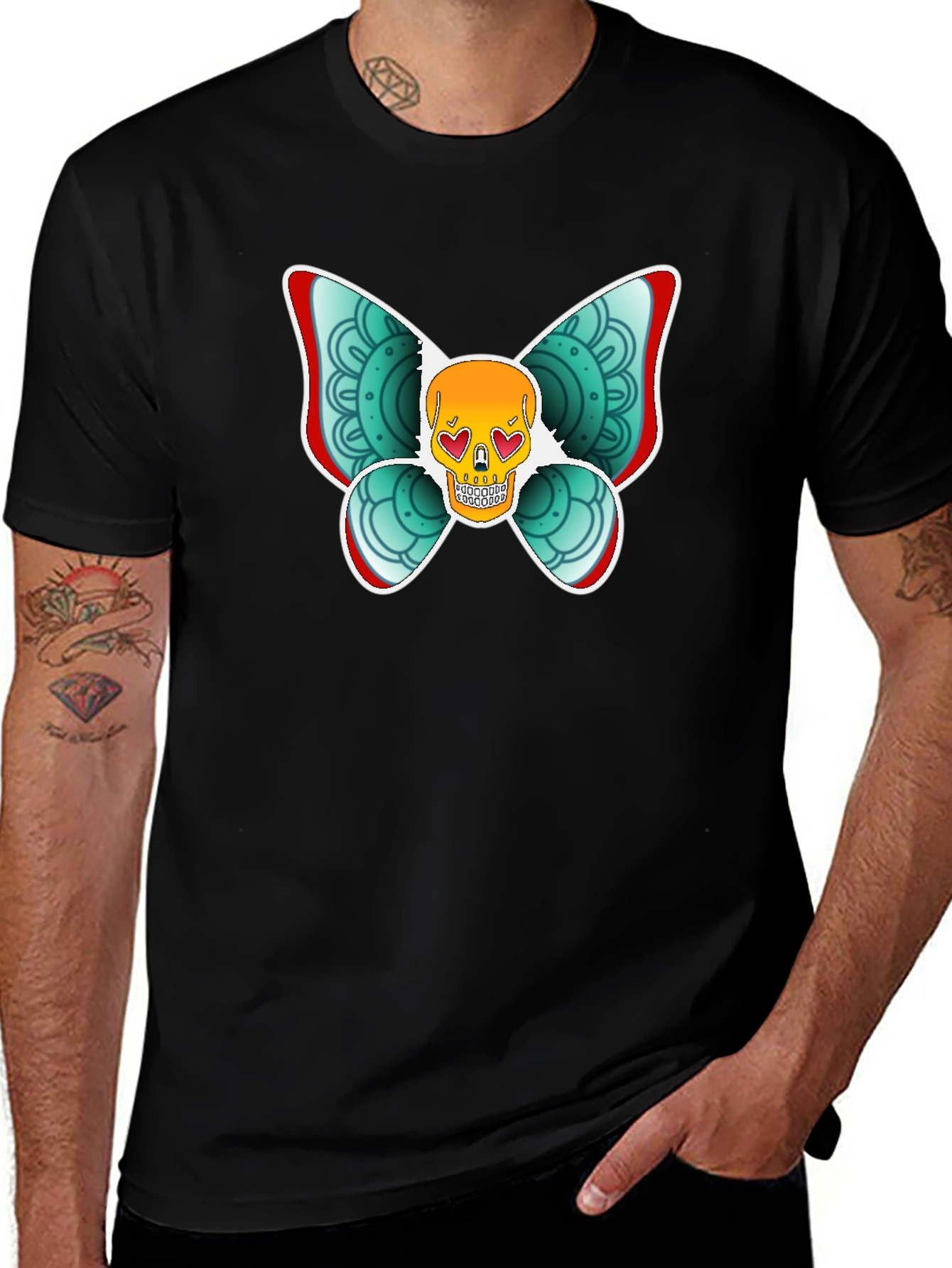 Skull Butterfly Graphic Tee - Black