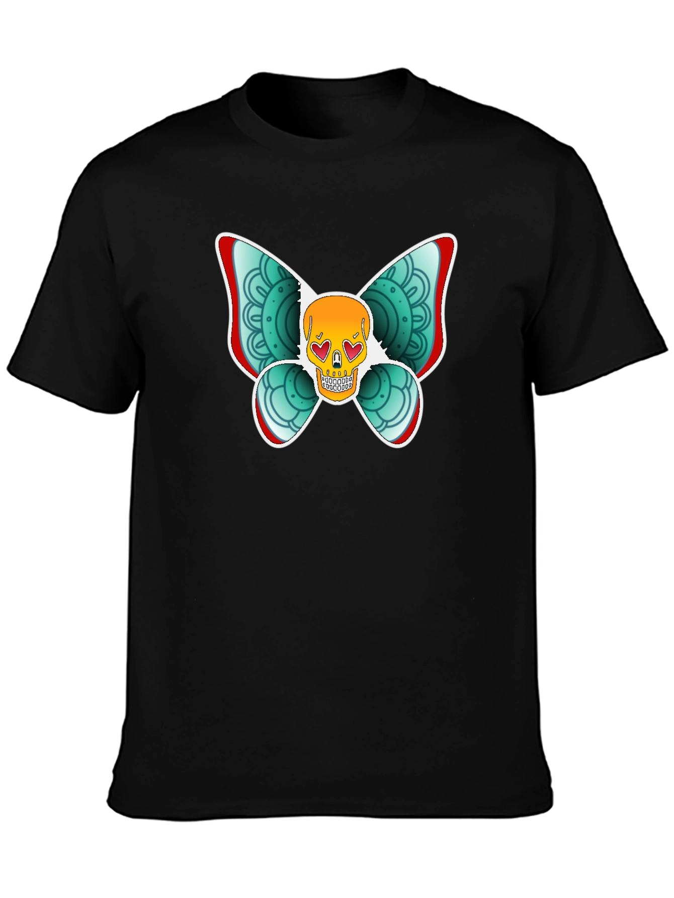 Skull Butterfly Graphic Tee - Black