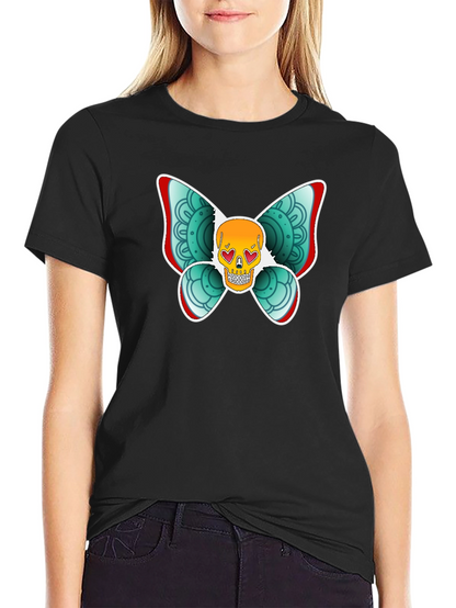 Skull Butterfly Graphic Tee - Black