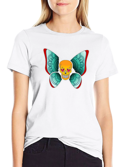 Skull Butterfly Graphic Tee - Black
