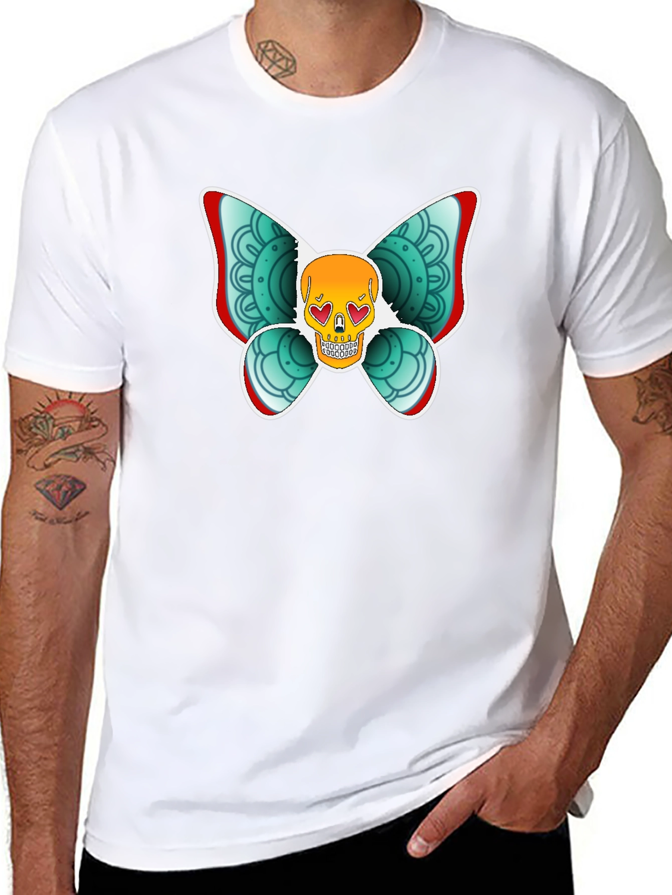 Skull Butterfly Graphic Tee - Black