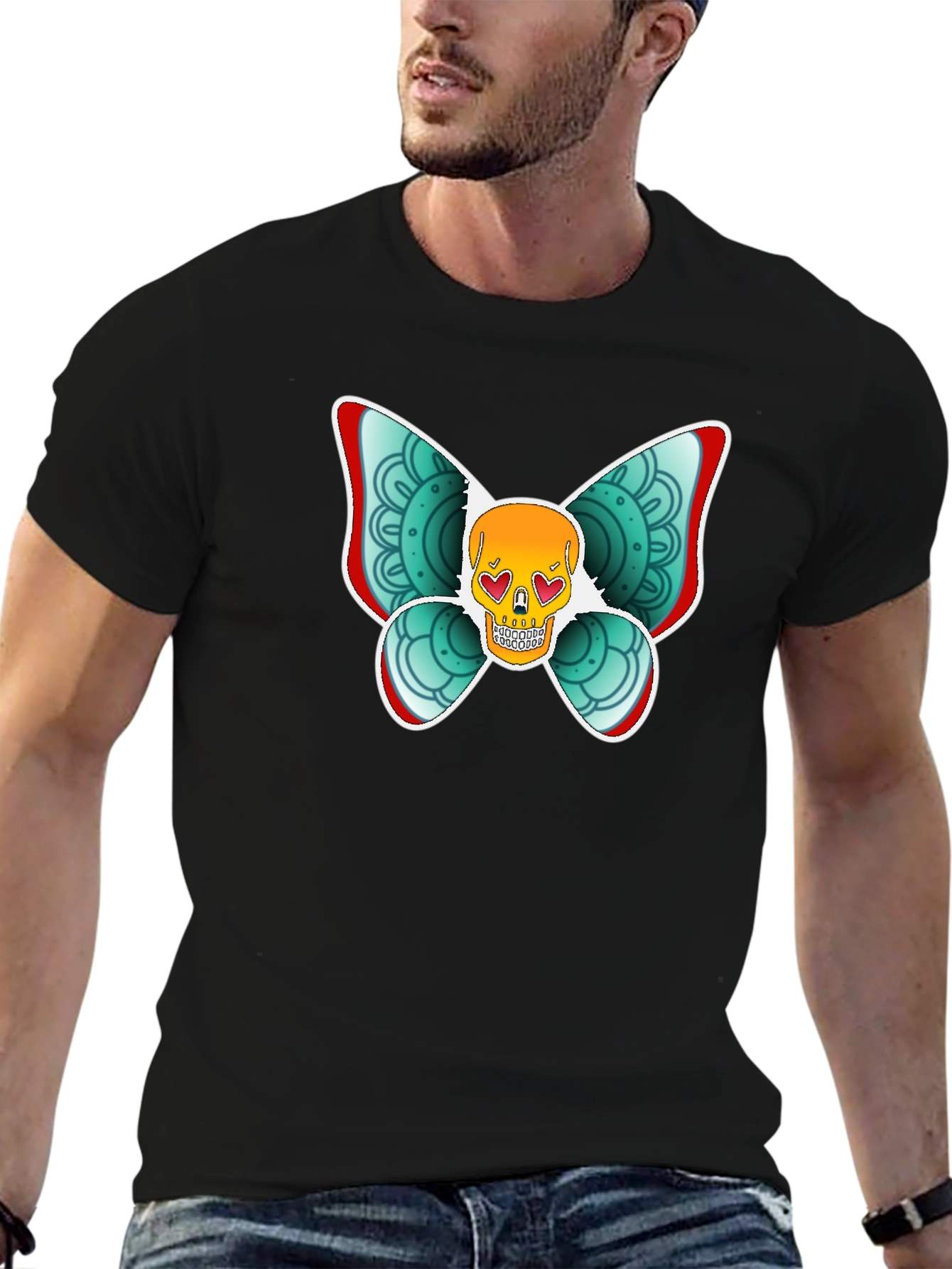 Skull Butterfly Graphic Tee - Black