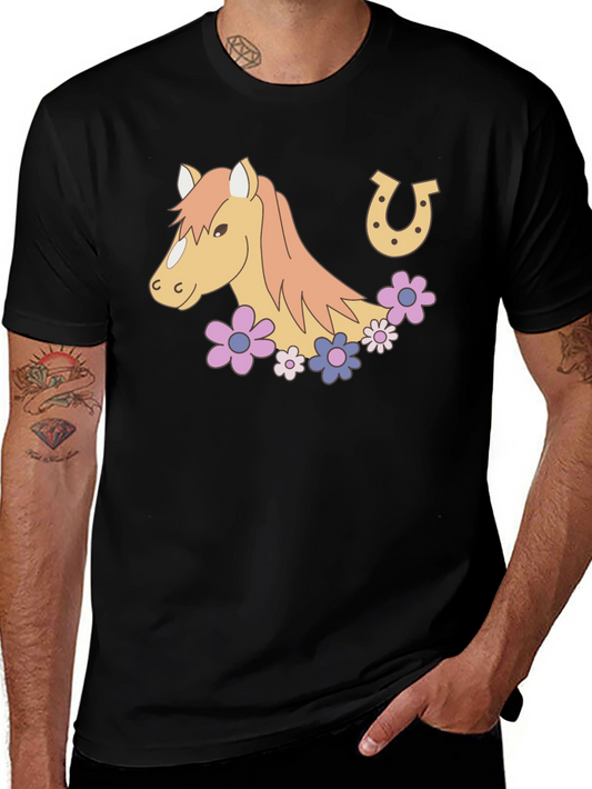 Horse & Horseshoe Graphic Tee - Black Unisex T-Shirt