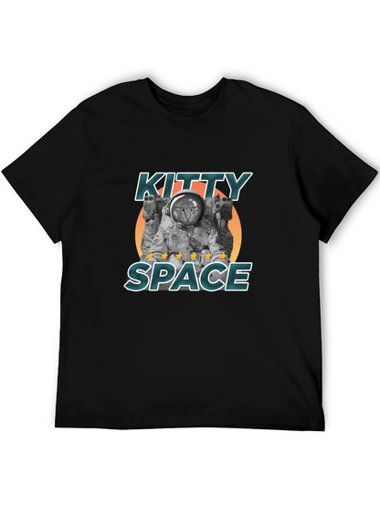 Kitty Space Black T-Shirt - Astronaut Cat Design