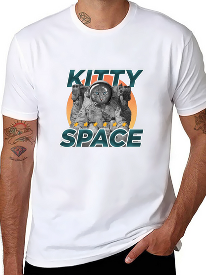 Kitty Space Black T-Shirt - Astronaut Cat Design
