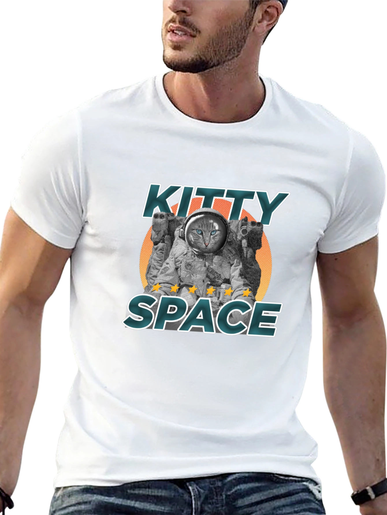 Kitty Space Black T-Shirt - Astronaut Cat Design
