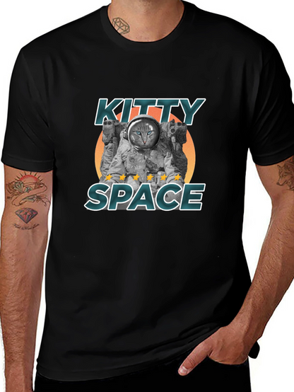 Kitty Space Black T-Shirt - Astronaut Cat Design