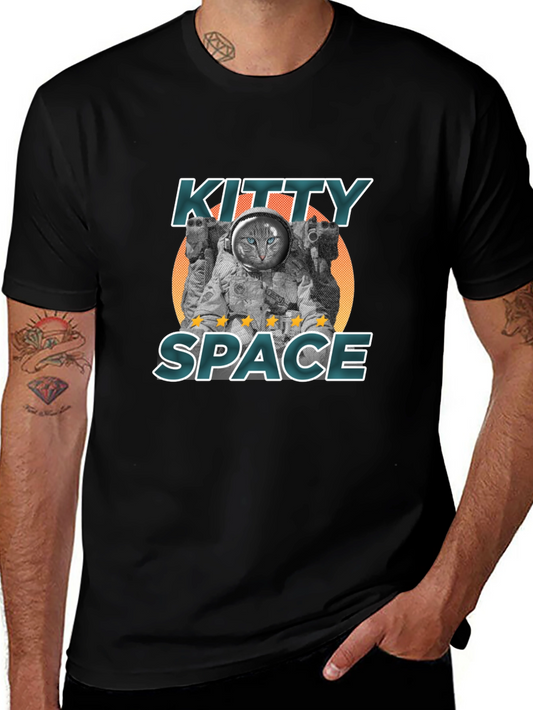 Kitty Space Black T-Shirt - Astronaut Cat Design