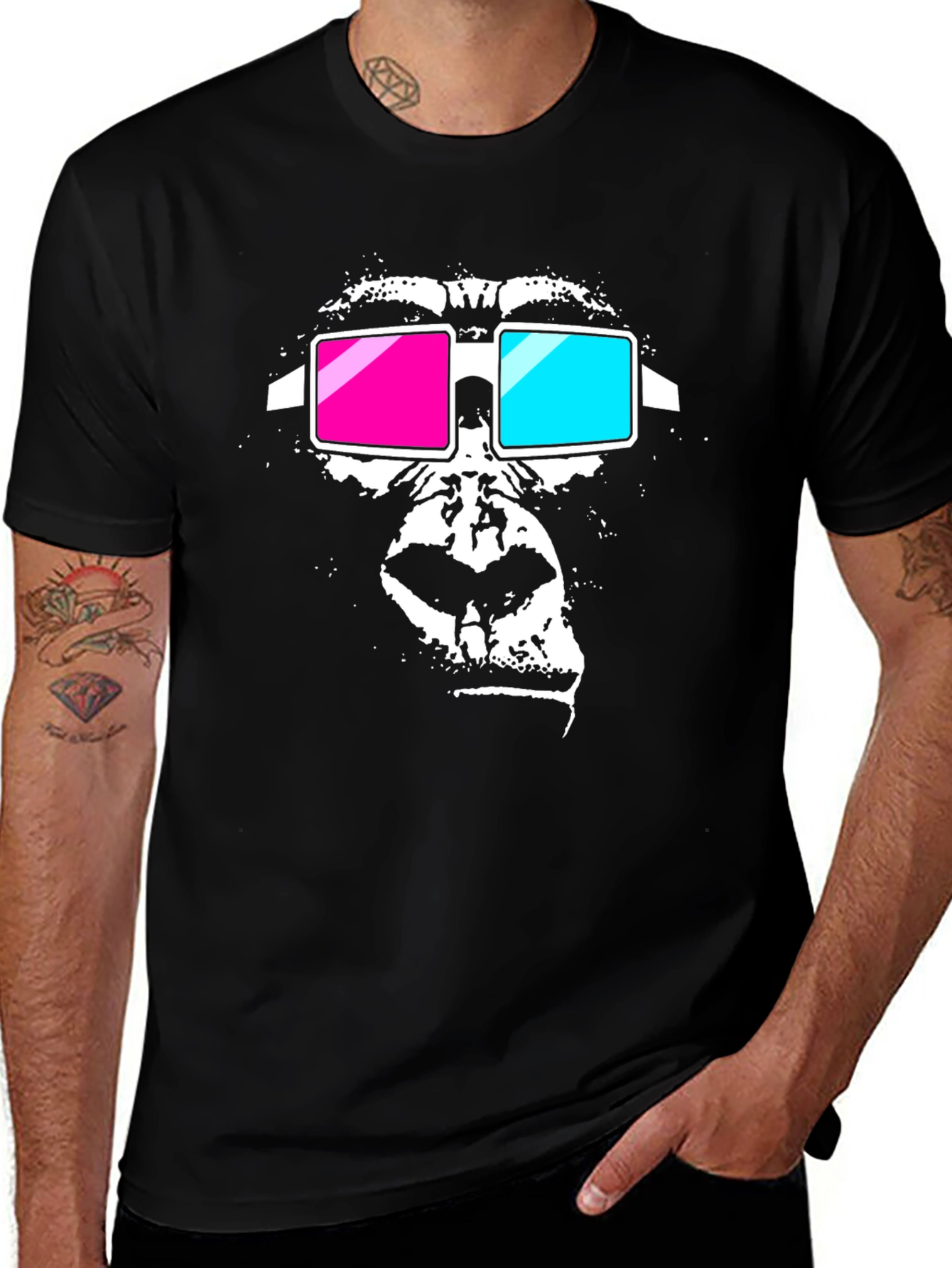 Gorilla 3D Glasses Graphic Tee - Black