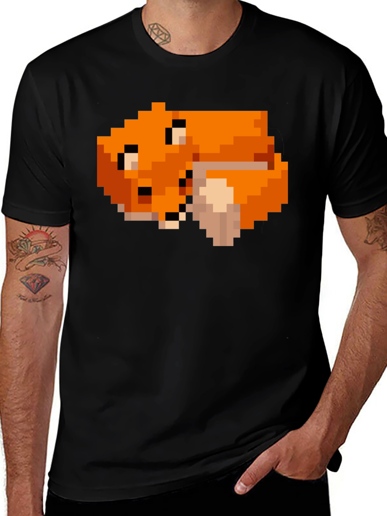 Pixel Art Fox Graphic Black Tee