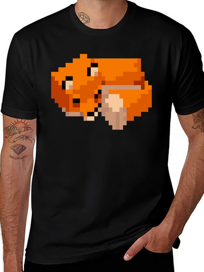 Pixel Art Fox Graphic Black Tee