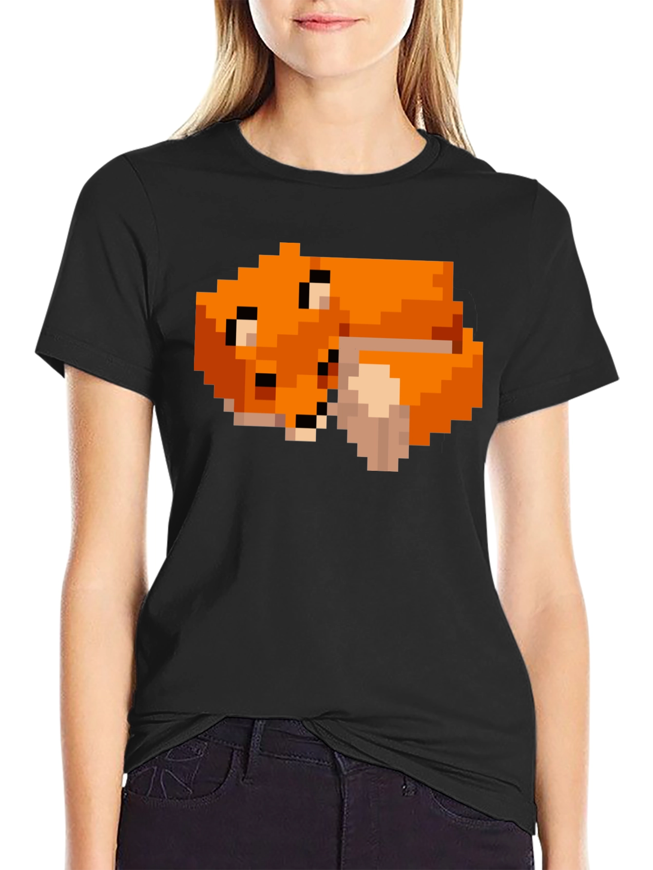 Pixel Art Fox Graphic Black Tee