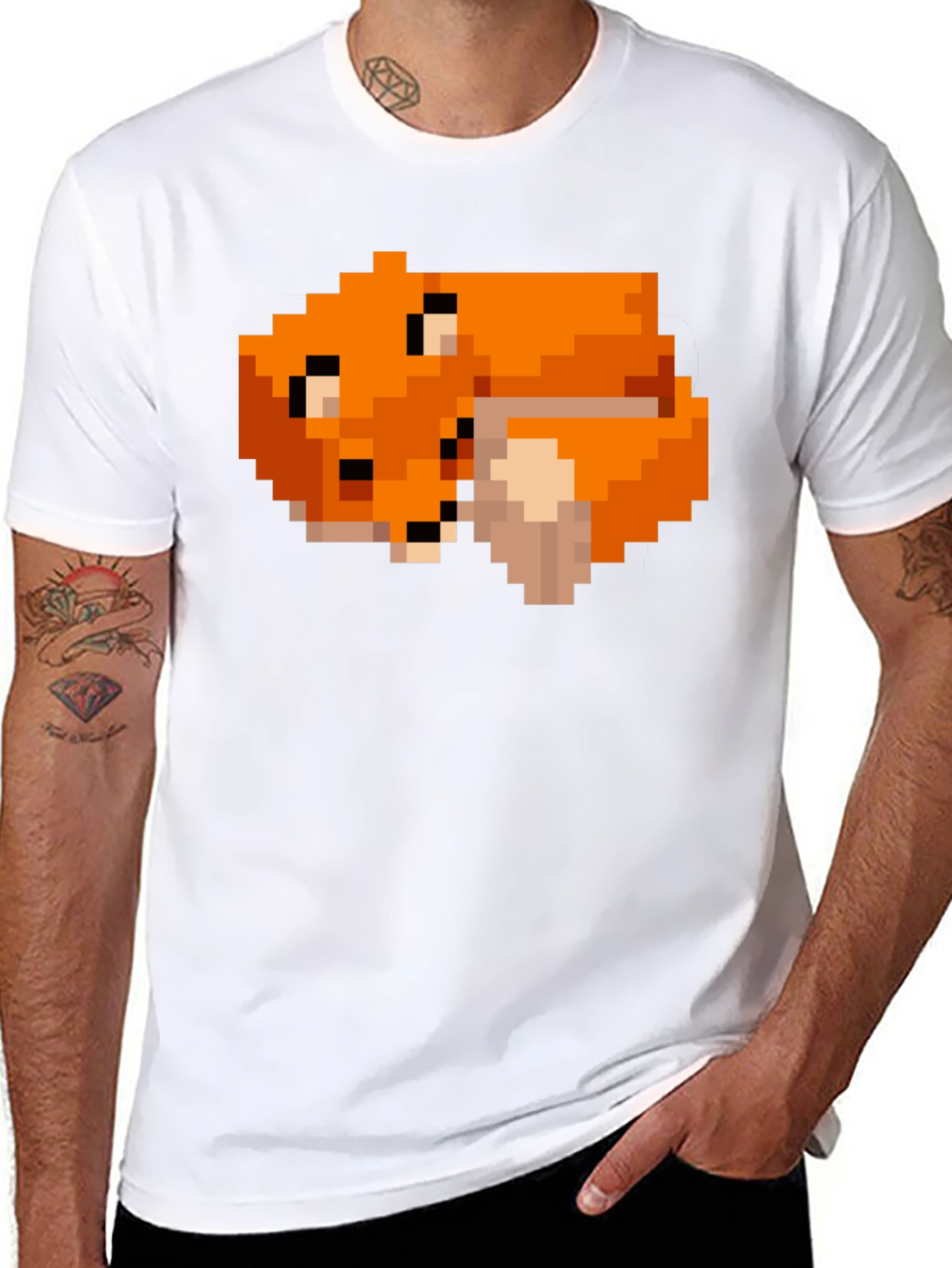 Pixel Art Fox Graphic Black Tee