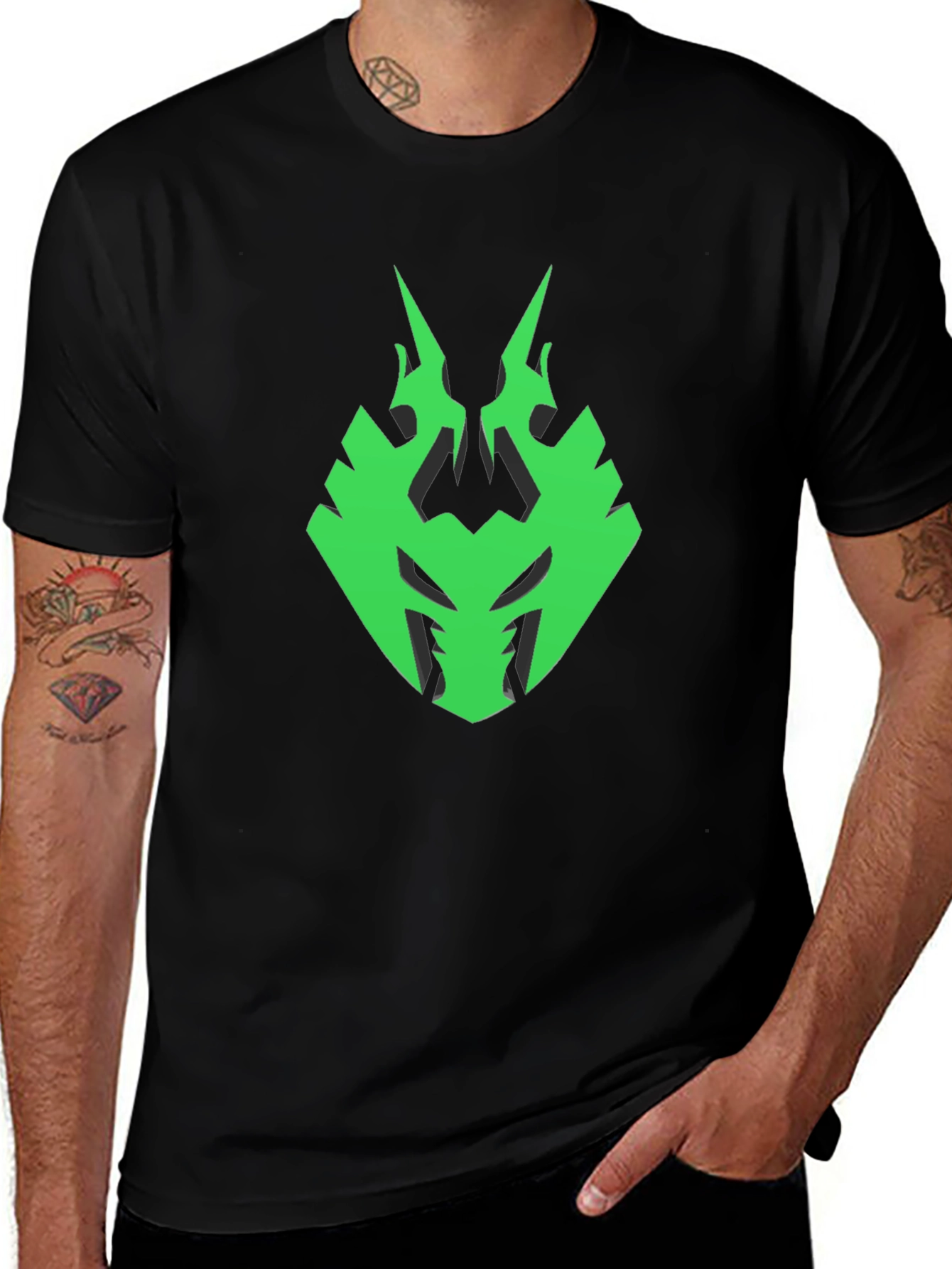 Mens Black T-Shirt with Green Emblem