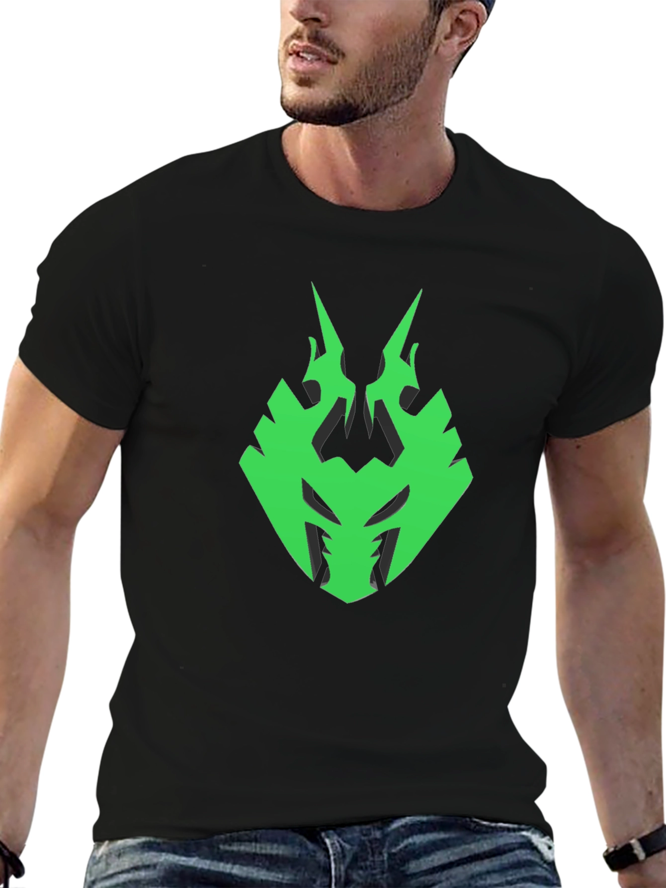 Mens Black T-Shirt with Green Emblem