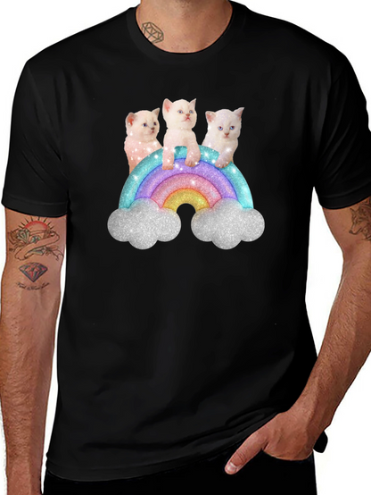 Cute Kitten Rainbow Graphic Tee - Black Unisex T-Shirt