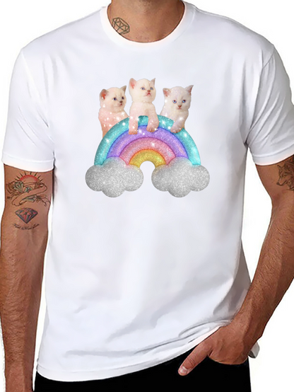 Cute Kitten Rainbow Graphic Tee - Black Unisex T-Shirt
