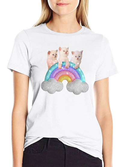 Cute Kitten Rainbow Graphic Tee - Black Unisex T-Shirt