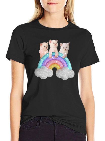 Cute Kitten Rainbow Graphic Tee - Black Unisex T-Shirt