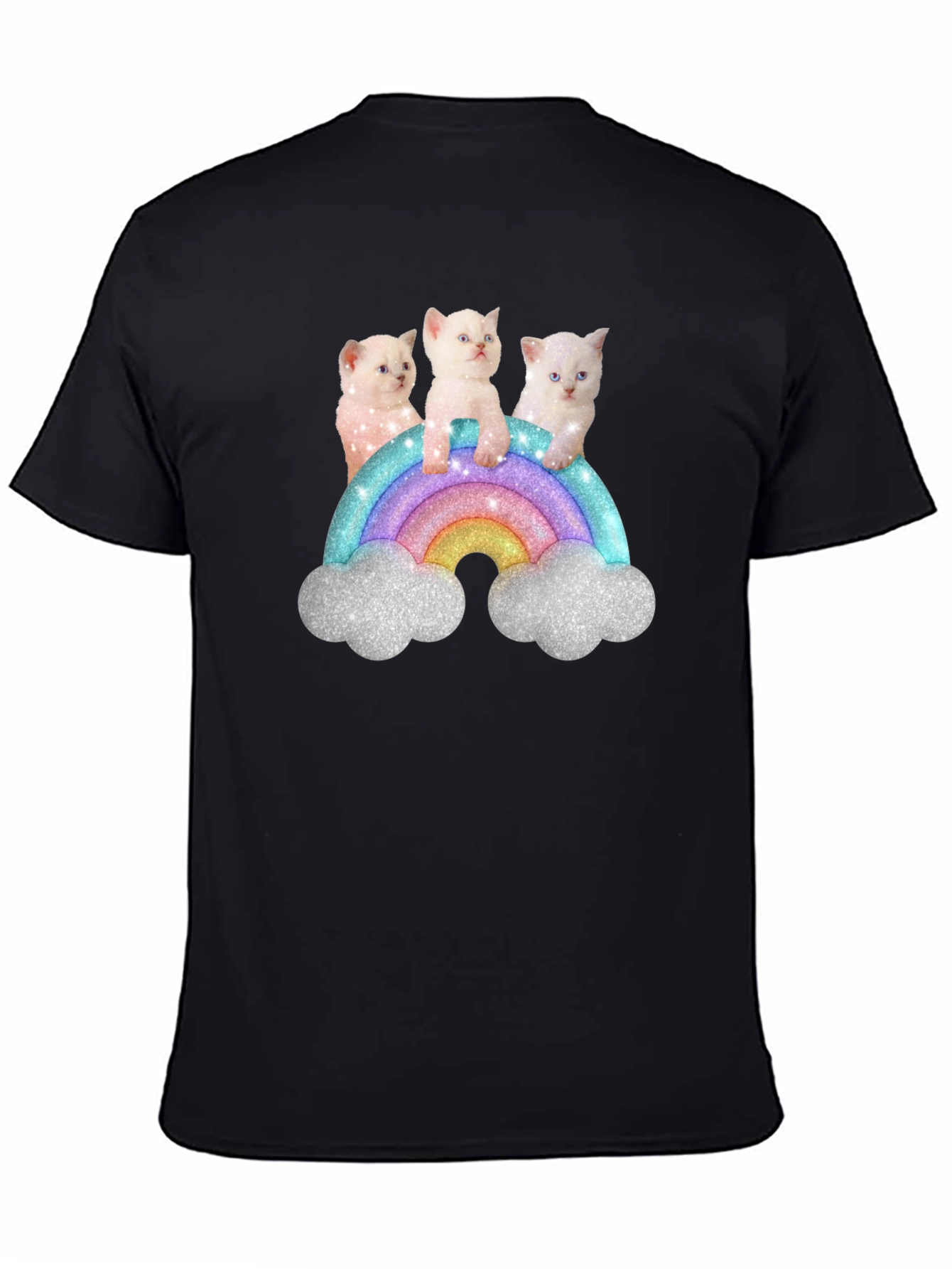 Cute Kitten Rainbow Graphic Tee - Black Unisex T-Shirt