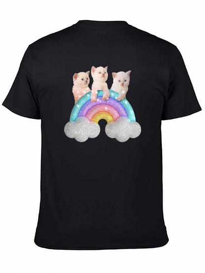 Cute Kitten Rainbow Graphic Tee - Black Unisex T-Shirt