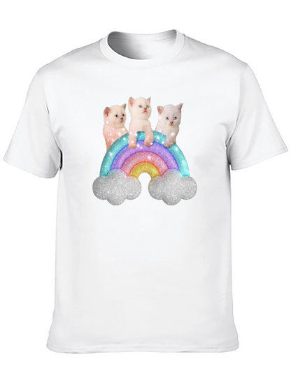 Cute Kitten Rainbow Graphic Tee - Black Unisex T-Shirt