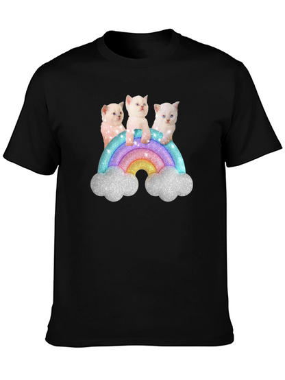 Cute Kitten Rainbow Graphic Tee - Black Unisex T-Shirt