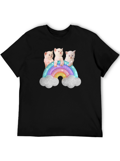 Cute Kitten Rainbow Graphic Tee - Black Unisex T-Shirt