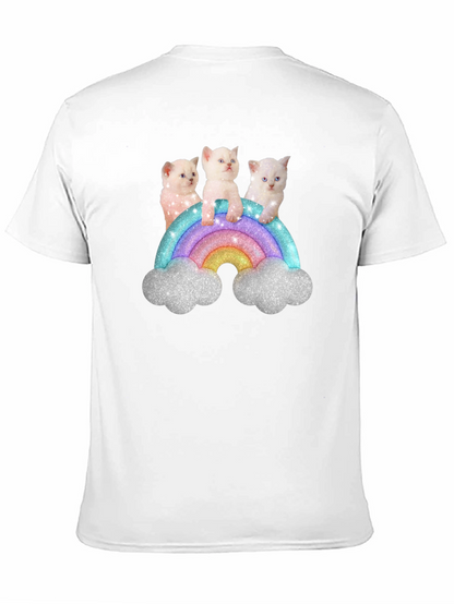 Cute Kitten Rainbow Graphic Tee - Black Unisex T-Shirt