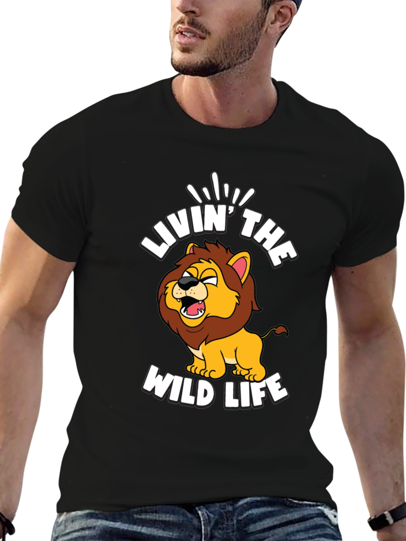 Livin the Wild Life Lion Graphic Tee - Black