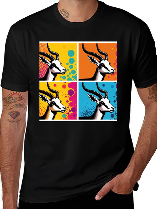 Pop Art Gazelle Graphic Tee - Stylish Mens Black T-Shirt