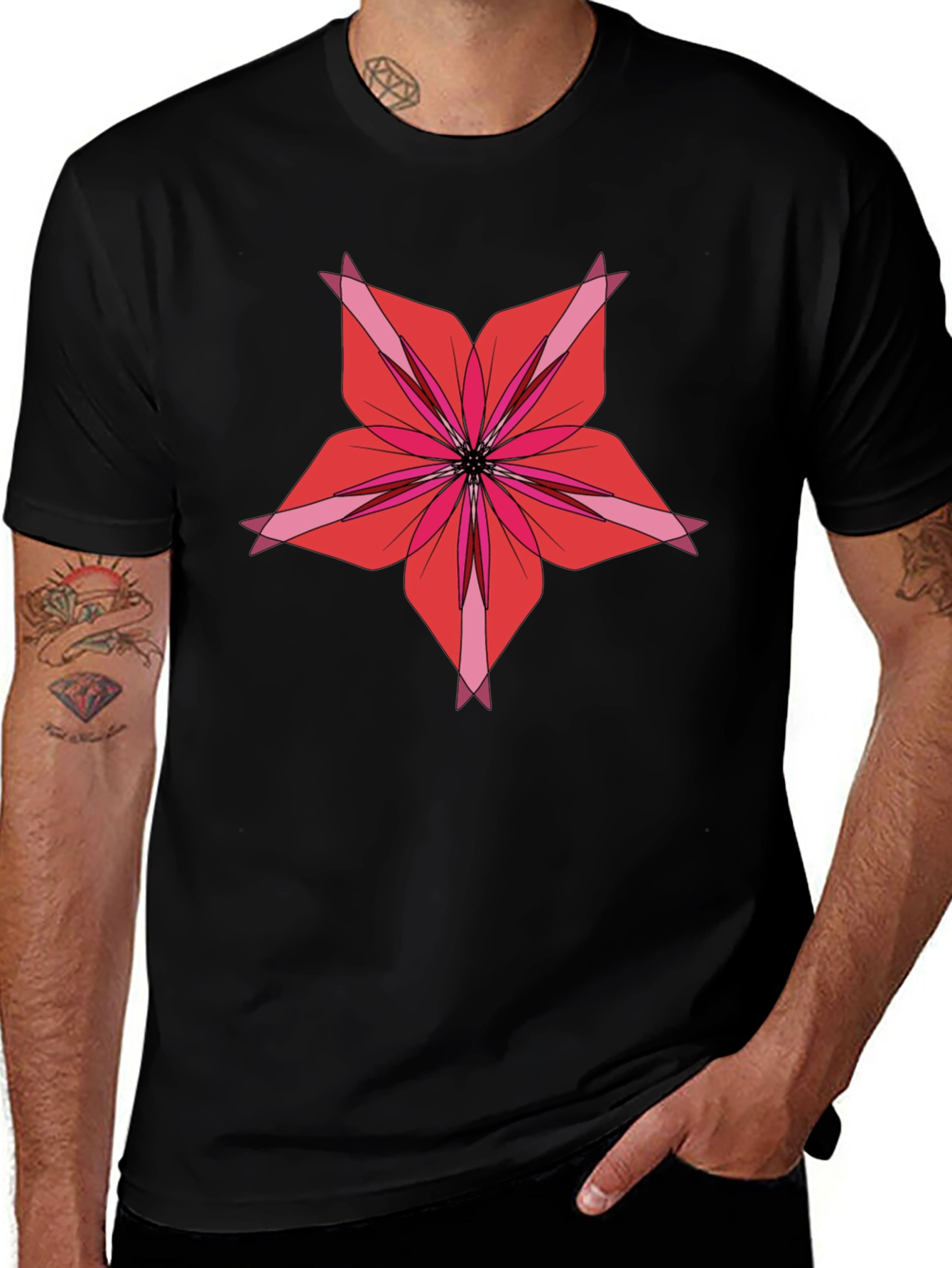 Floral Graphic Print Black T-Shirt