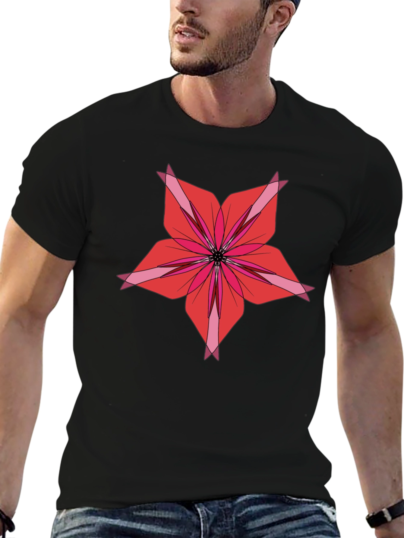 Floral Graphic Print Black T-Shirt