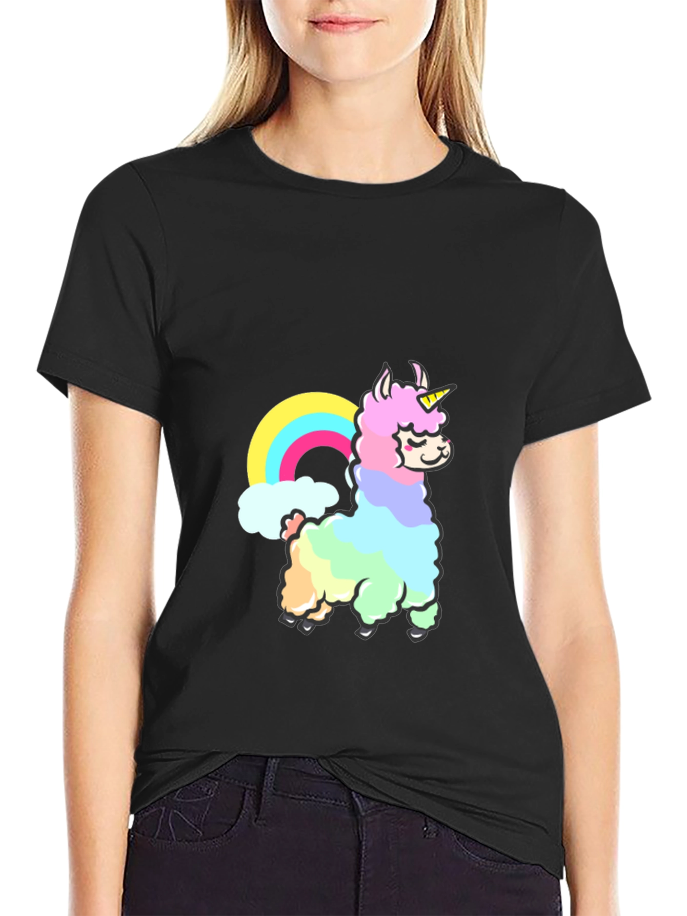 Rainbow Llama Unicorn Graphic T-Shirt