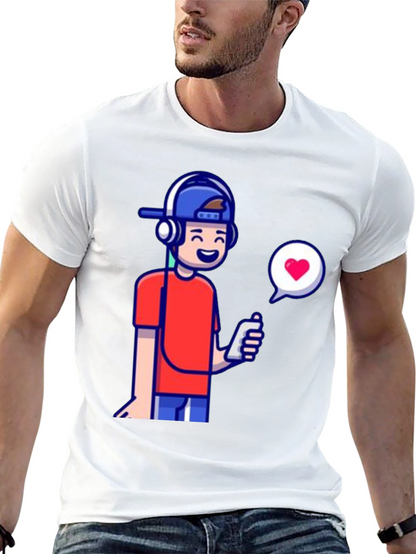 Cool Cartoon Boy Graphic Tee - Black