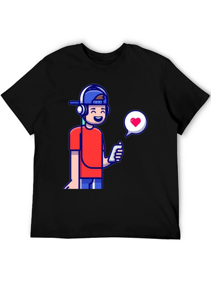 Cool Cartoon Boy Graphic Tee - Black