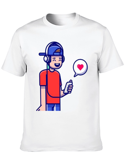 Cool Cartoon Boy Graphic Tee - Black