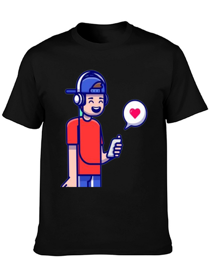 Cool Cartoon Boy Graphic Tee - Black