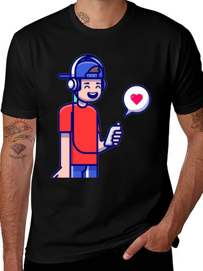 Cool Cartoon Boy Graphic Tee - Black