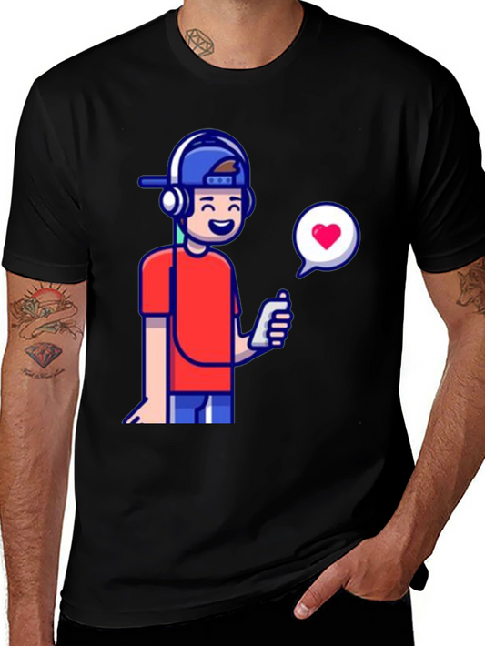 Cool Cartoon Boy Graphic Tee - Black