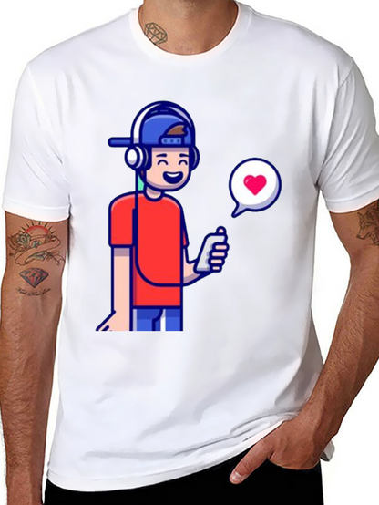 Cool Cartoon Boy Graphic Tee - Black