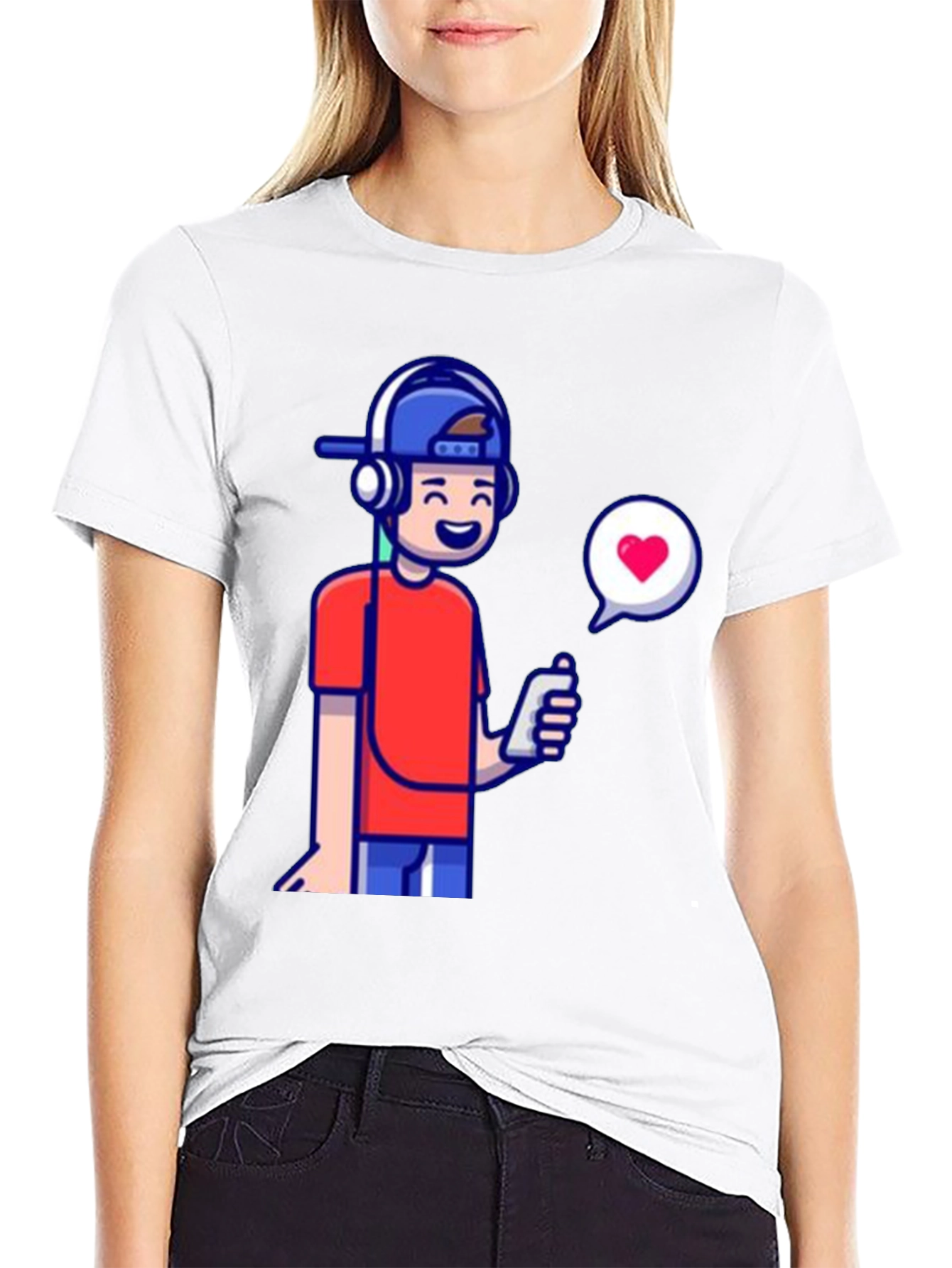 Cool Cartoon Boy Graphic Tee - Black